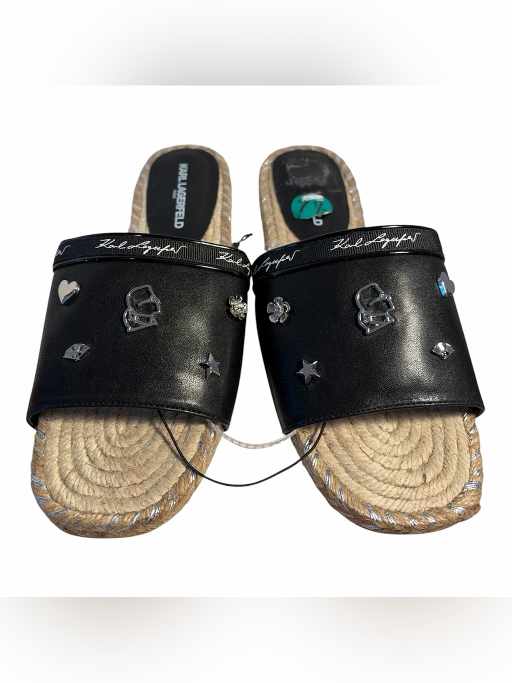 Karl Lagerfeld Black Embellished Espadrille Wedge Sandals Size 7.5 - NWT **